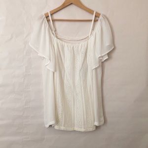 Off White , off shoulder blouse.